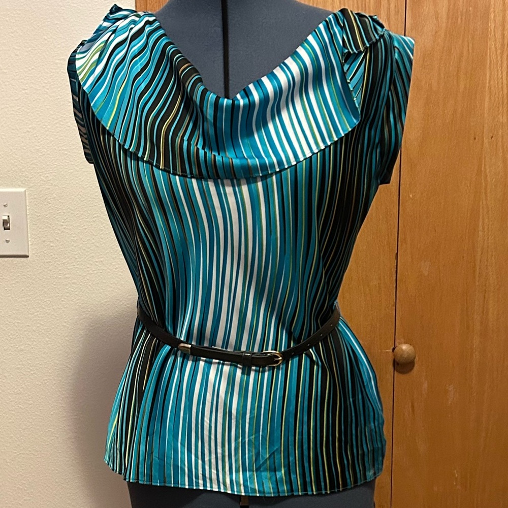 Worthington Teal and Black Striped Blouse